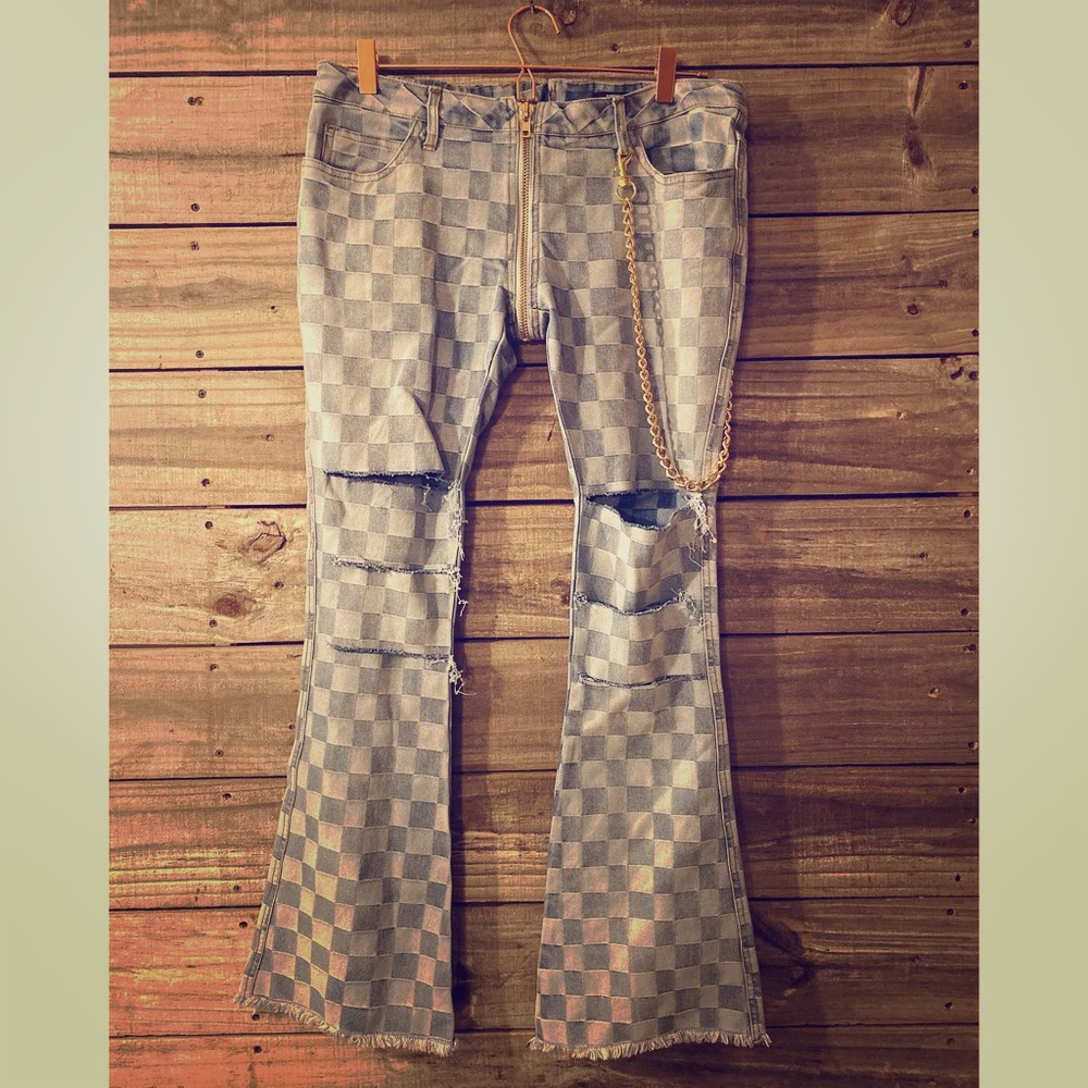Checkered Bell bottom Jeans